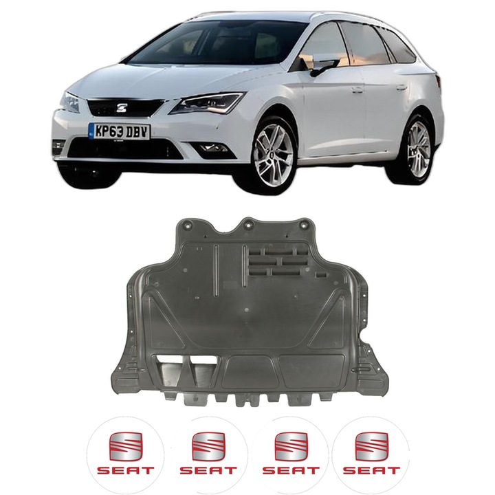 Scut motor SEAT LEON ST Estate Van (5F8) din 2014-2020, protectie auto, plastic, 4x Stickere auto cu SEAT