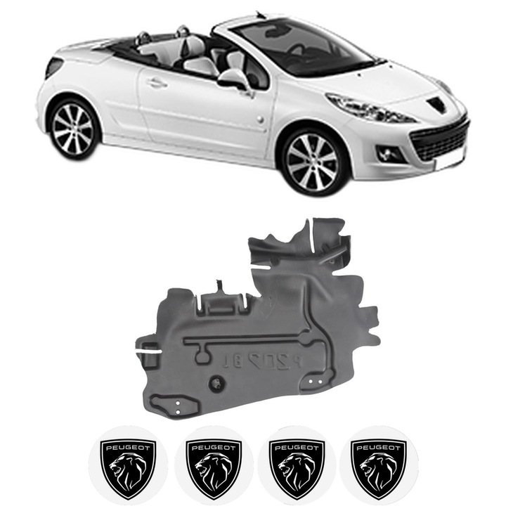 Scut motor PEUGEOT 207 CC (WD_) din 2007-2015, protectie auto, plastic, 4x Stickere auto cu PEUGEOT