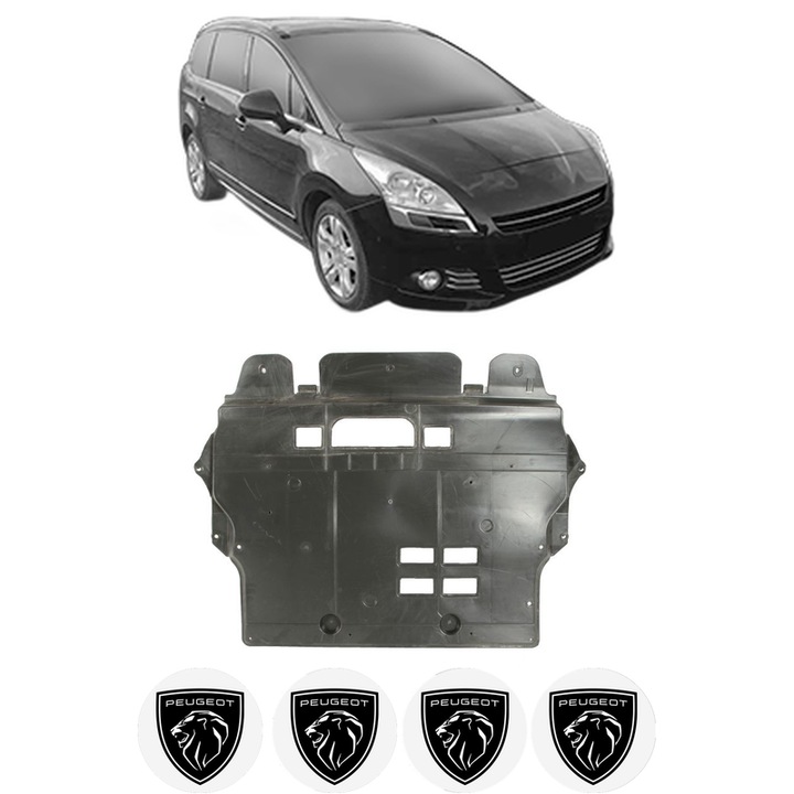 Scut motor PEUGEOT 5008 I Van (0U_) din 2009-2017, protectie auto, plastic, 4x Stickere auto cu PEUGEOT