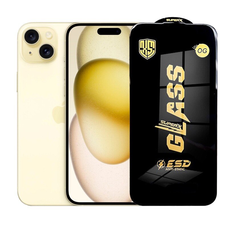 Film protector pentru iPhone 15 Plus de Aparare, Culoare: Transparenta, Sticla ESD Securizata, 0.35 mm, Antistatica, Margini Negre, protejata impotriva Zgirieturi
