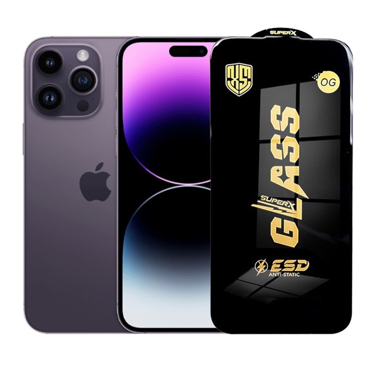 Folie de Protectie pentru iPhone 14 Pro Max, Flippy, Sticla Securizata ESD, Margini Negre, Rezistenta la Zgirieturi, Antistatica, 0.35 mm, Transparenta