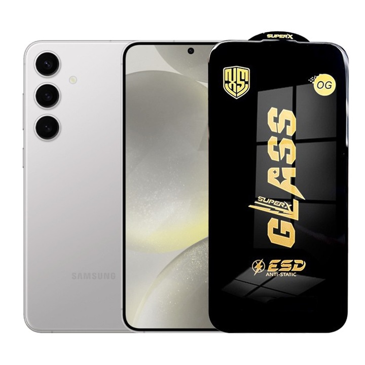 Folie de Protectie pentru Samsung Galaxy S24+, Flippy, Sticla Securizata ESD, Margini Negre, Rezistenta la Zgirieturi, Antistatica, 0.35 mm, Transparenta