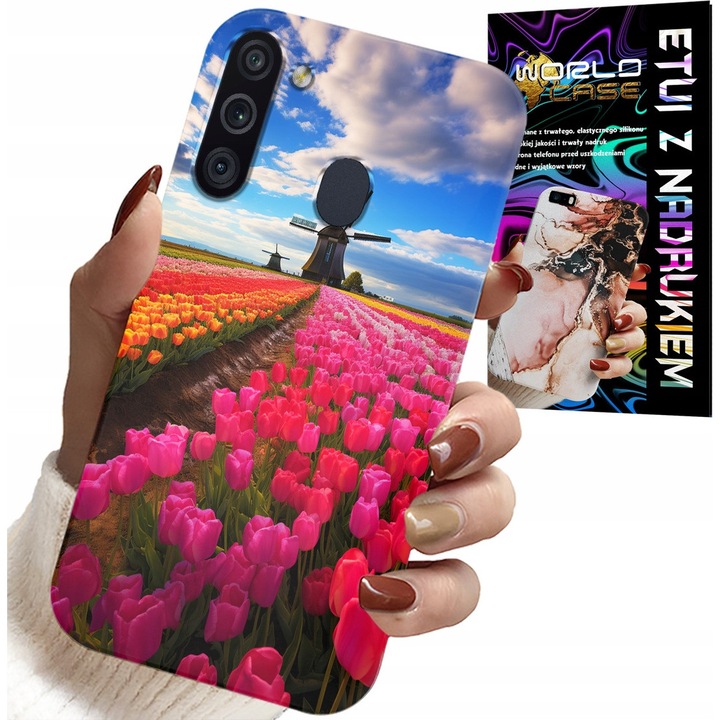 Husă pentru telefon, World Case, Samsung Galaxy A21, model camp de lalele colorate, material silicon, multicolor