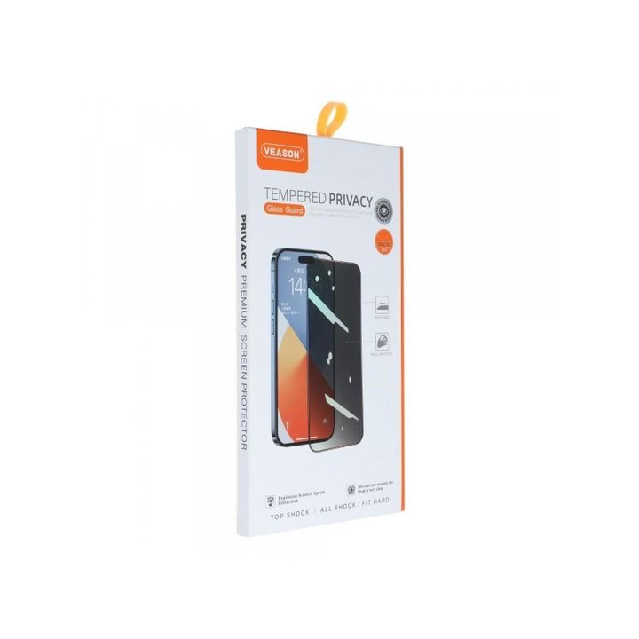 Folie de protectie Ecran Privacy Veason pentru Apple iPhone 15 Sticla Securizata Full Glue 6D