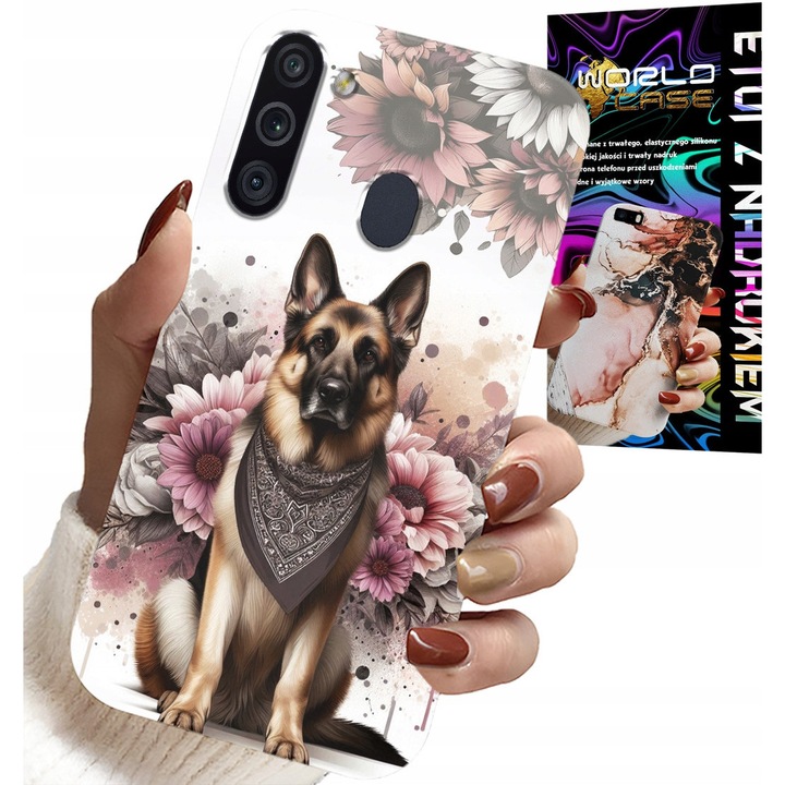 Tok Samsung Galaxy A21-hez, World Case, német juhászkutya grafika, szilikon