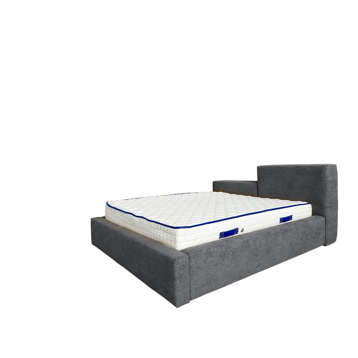 Pat tapitat Balance, cu spatiu de depozitare si somiera rabatabila, Gri, 120x200 cm