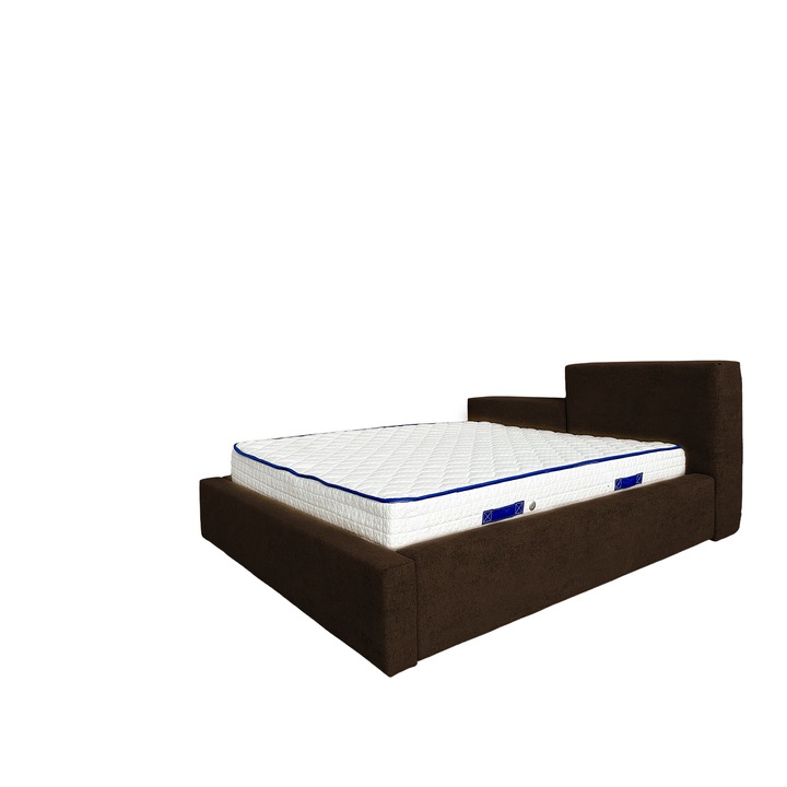 Pat tapitat Balance, cu spatiu de depozitare si somiera rabatabila, Maro inchis, 140x200 cm