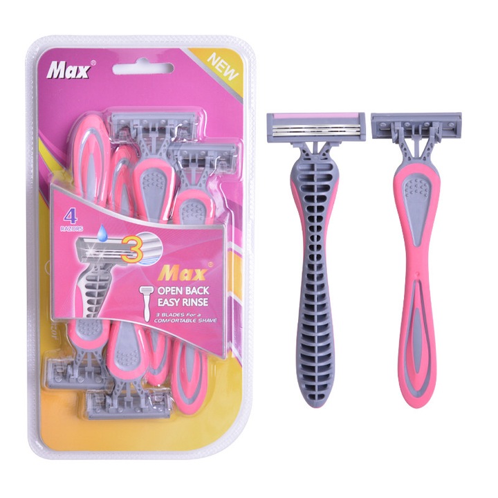 Set 4 Max női borotva, 3 penge, kenőcsík, csúszásmentes markolat, ívelt kialakítás a kényelmes borotválkozáshoz, SP-464