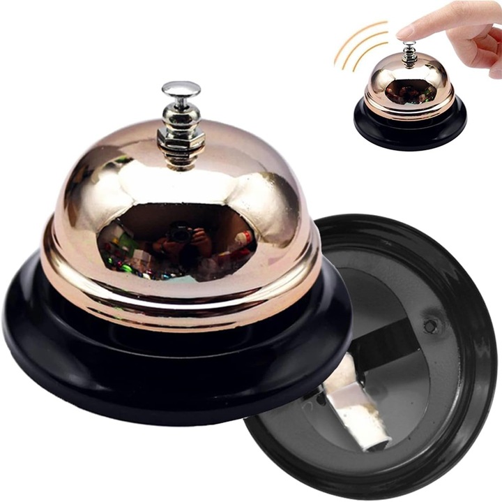 Clopotel de masa, ComResi, metal, rezistent la coroziune, aurie roz, 8.5x6.5cm