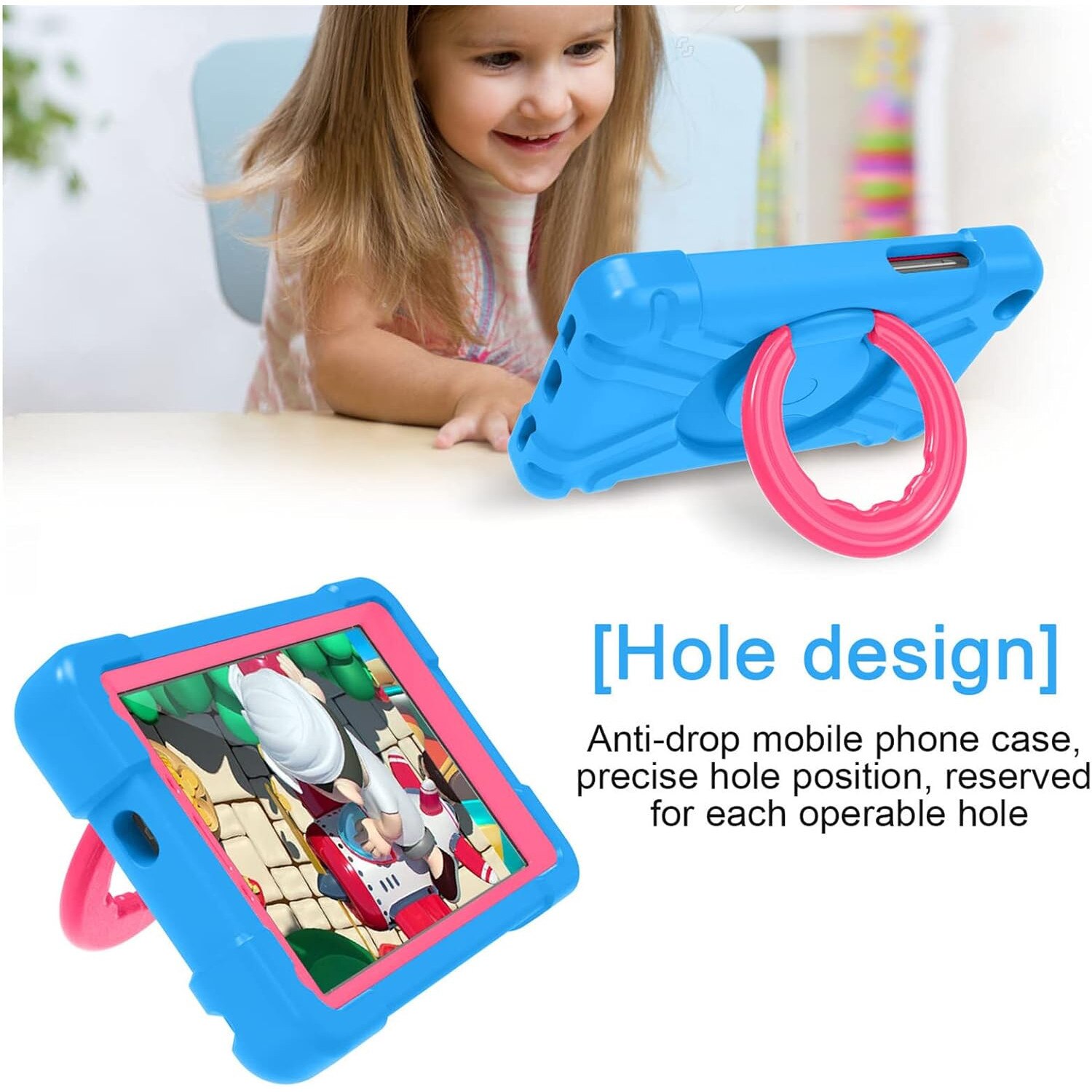 Husa Samsung Galaxy Tab A 8.0" 2019 Antisoc, Suport Rotativ 360, Albastru cu Roz