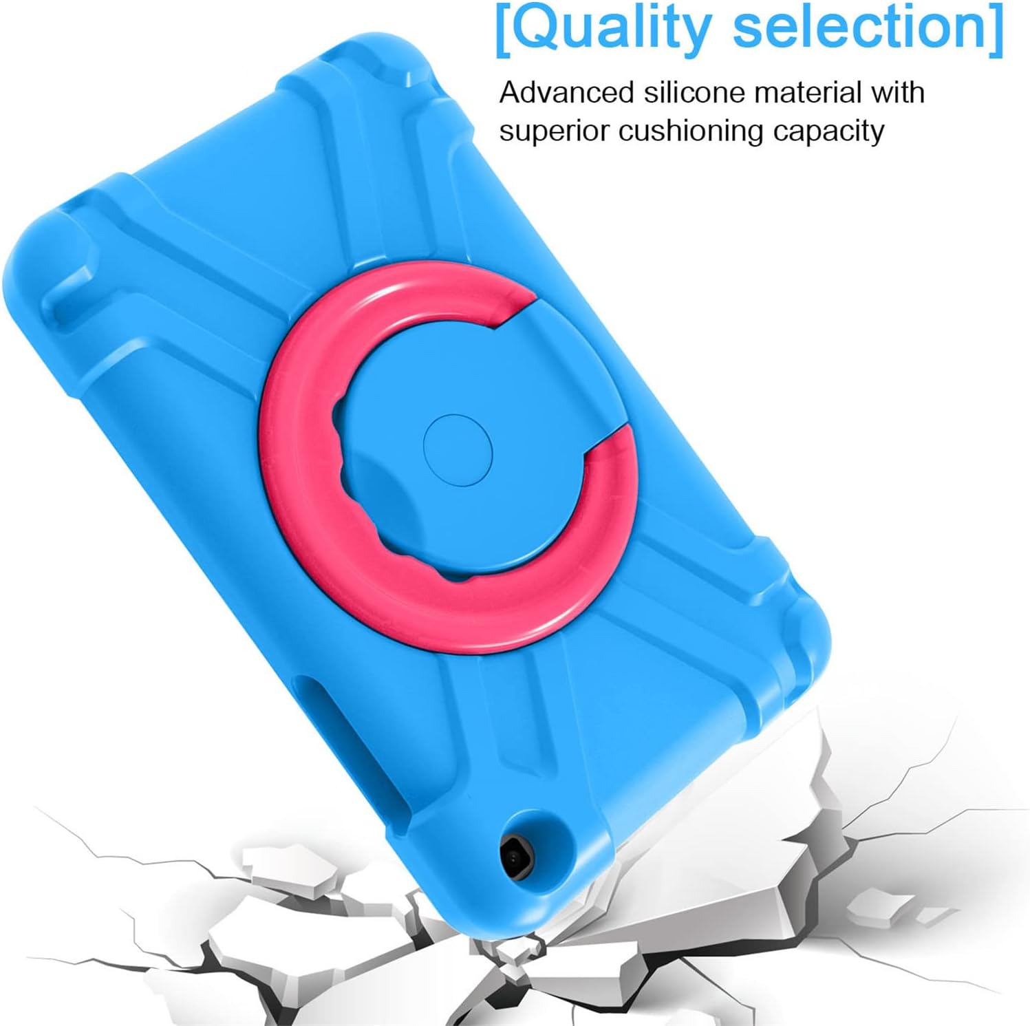 Husa Samsung Galaxy Tab A 8.0" 2019 Antisoc, Suport Rotativ 360, Albastru cu Roz