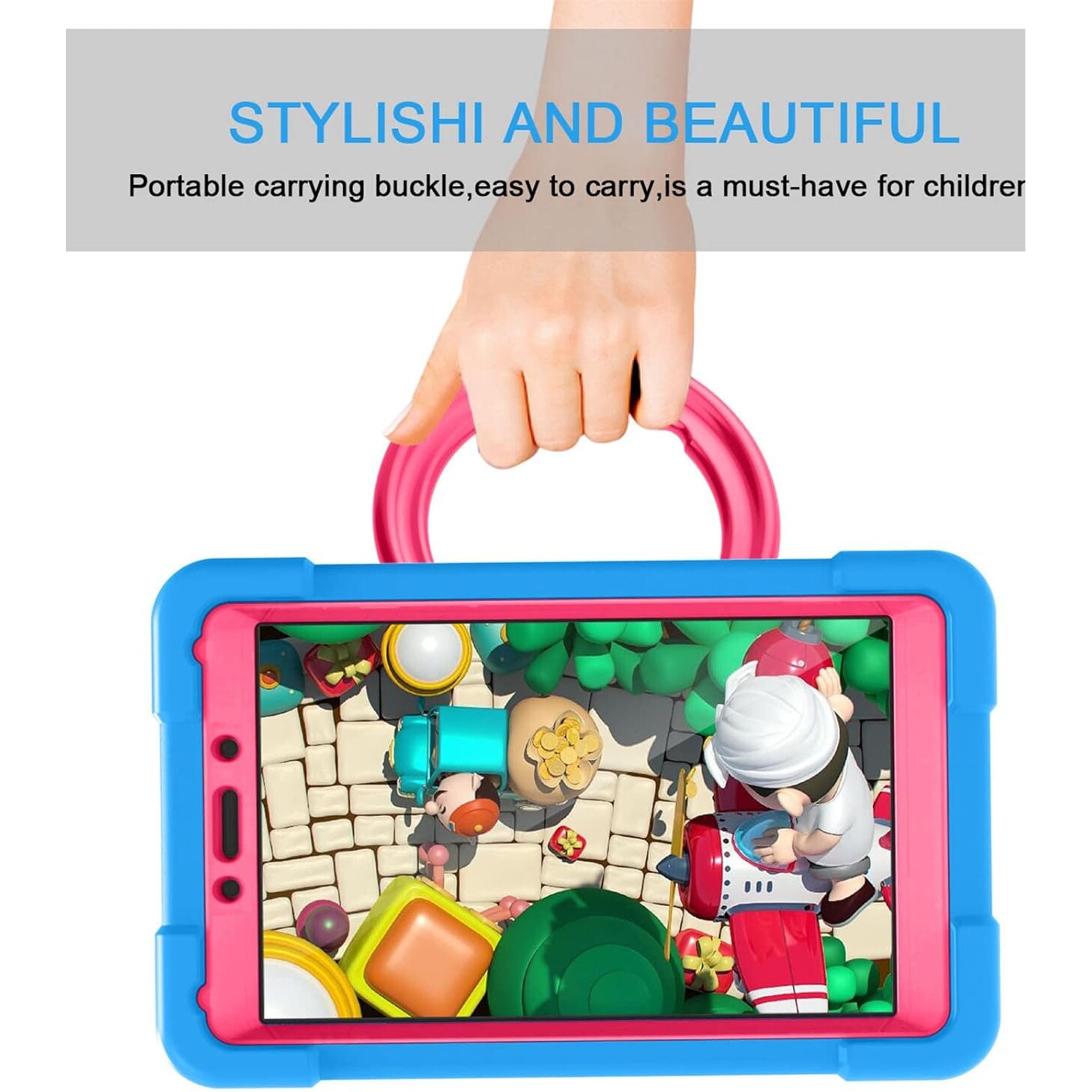 Husa Samsung Galaxy Tab A 8.0" 2019 Antisoc, Suport Rotativ 360, Albastru cu Roz