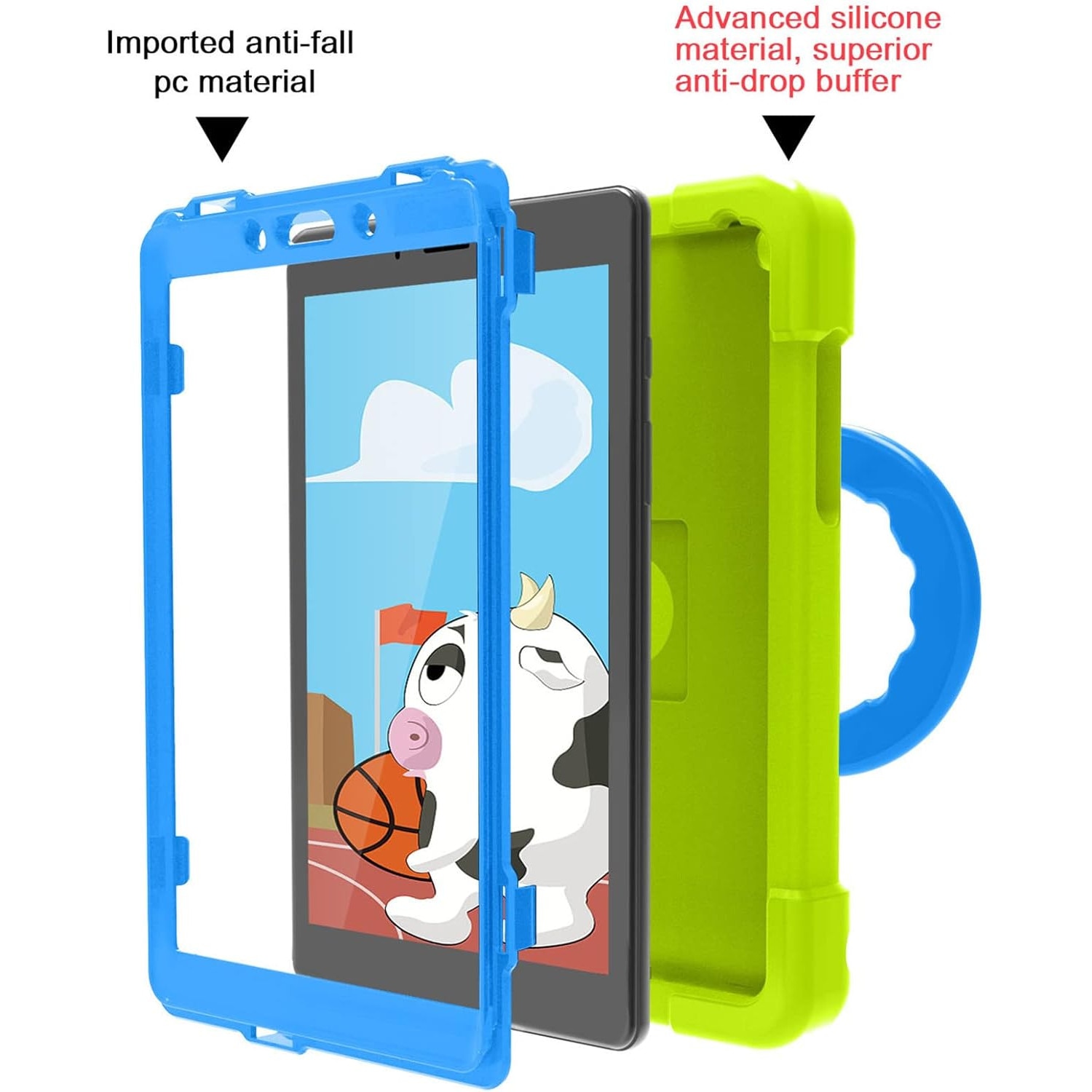 Husa Samsung Galaxy Tab A 8.0" 2019, Antisoc cu Suport Rotativ 360, Verde cu Albastru