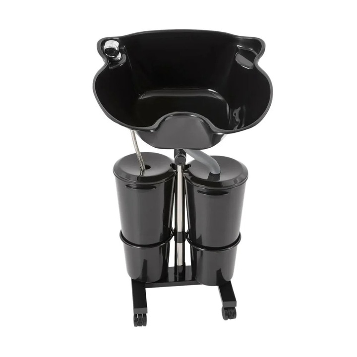 Bazin de sampon portabil cu inaltime reglabila, galeata dubla, negru