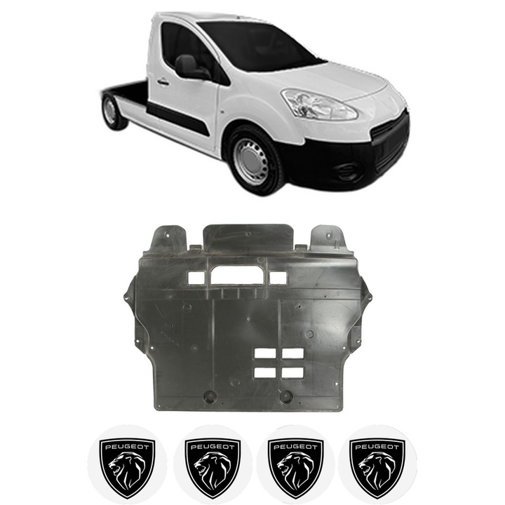 Scut motor PEUGEOT PARTNER Platform/Chassis din 2009-2015, protectie auto, plastic, 4x Stickere auto cu PEUGEOT