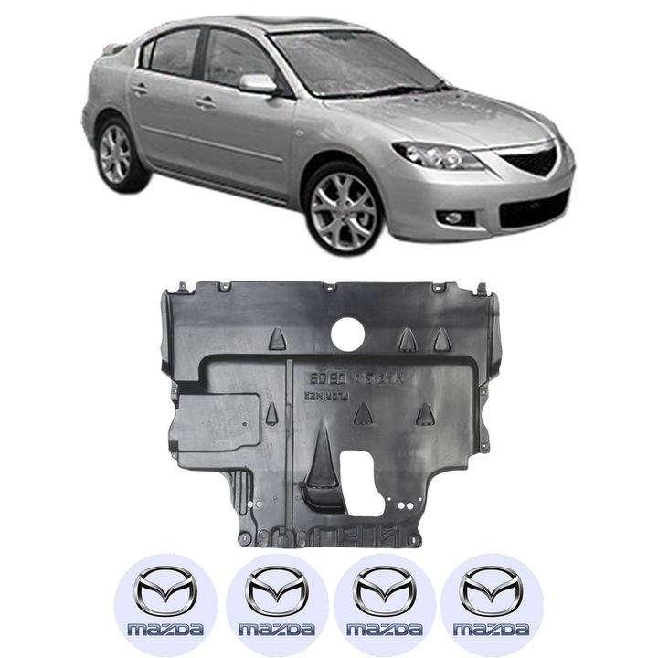 Scut motor MAZDA 3 Saloon (BK) din 2003-2009, protectie auto, plastic, 4x Stickere auto cu MAZDA