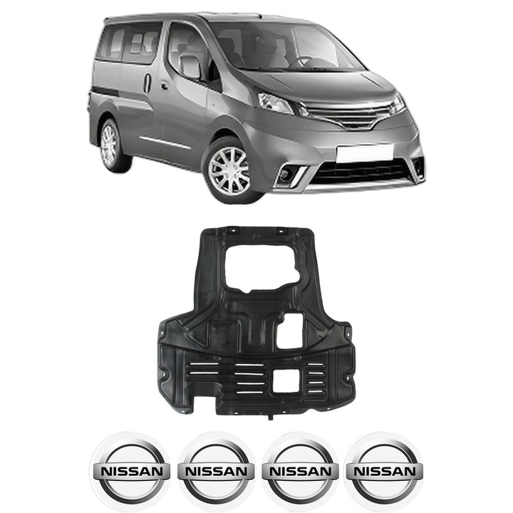 Scut motor NISSAN NV200 / EVALIA Bus din 2016-2021, protectie auto, plastic, 4x Stickere auto cu NISSAN