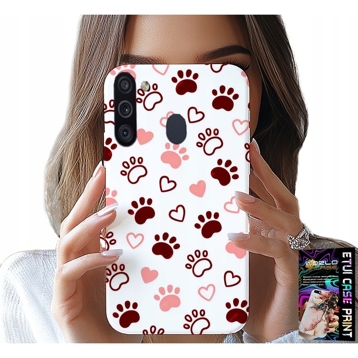 Husa telefon Samsung Galaxy A21, World Case, design câini, pisici, ursi, alb, silicon