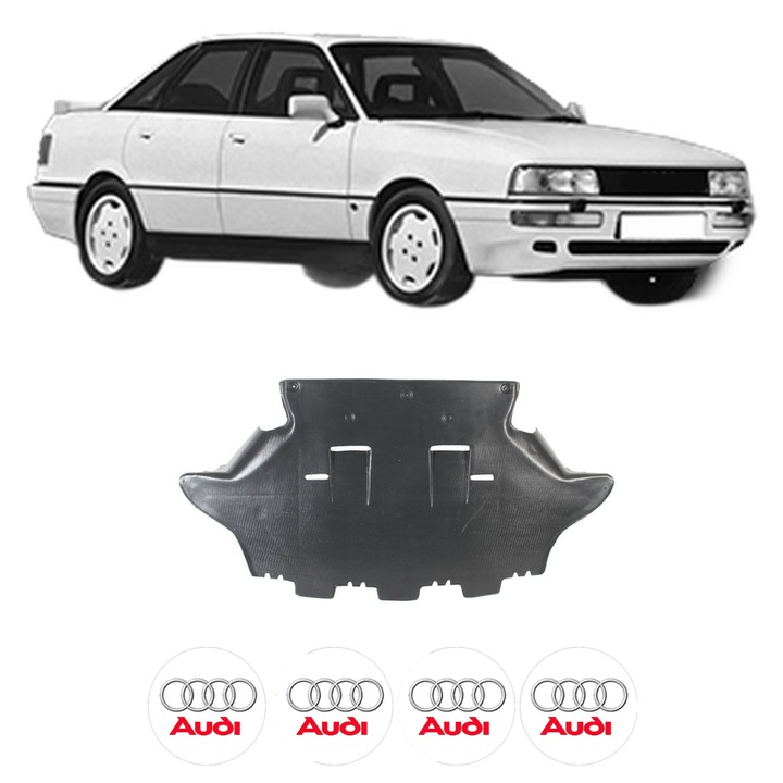 Scut motor AUDI 90 B3 (893, 894, 8A2) din 1987-1991, protectie auto, plastic, 4x Stickere auto cu AUDI