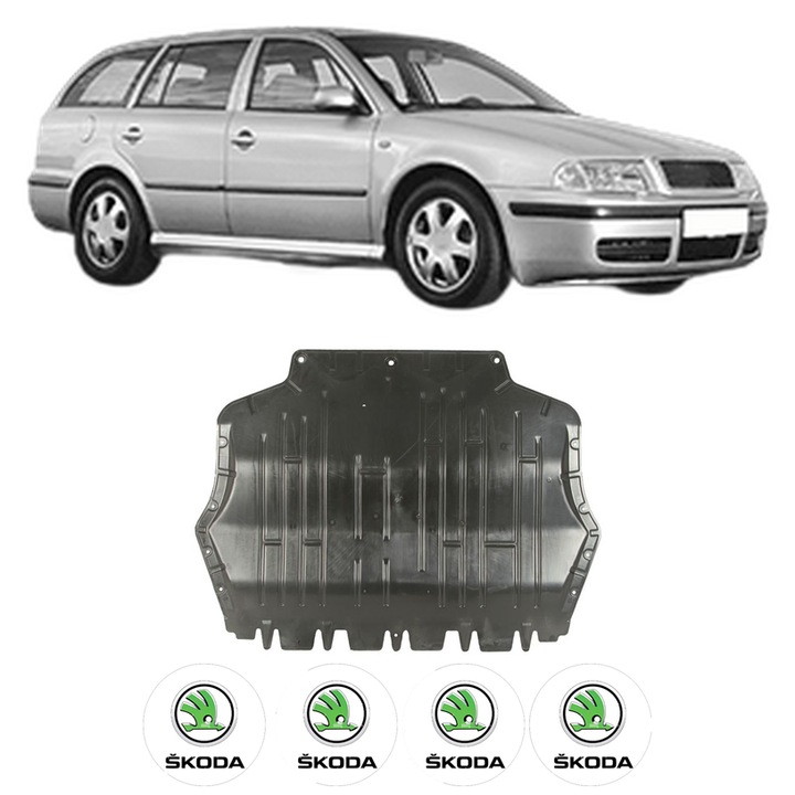 Scut motor SKODA OCTAVIA I Combi (1U5) din 1998-2010, protectie auto, plastic, 4x Stickere auto cu SKODA