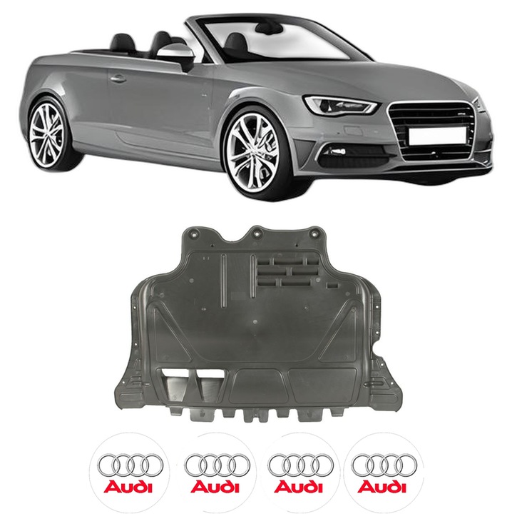 Scut motor AUDI A3 Convertible (8V7, 8VE) din 2013-2020, protectie auto, plastic, 4x Stickere auto cu AUDI