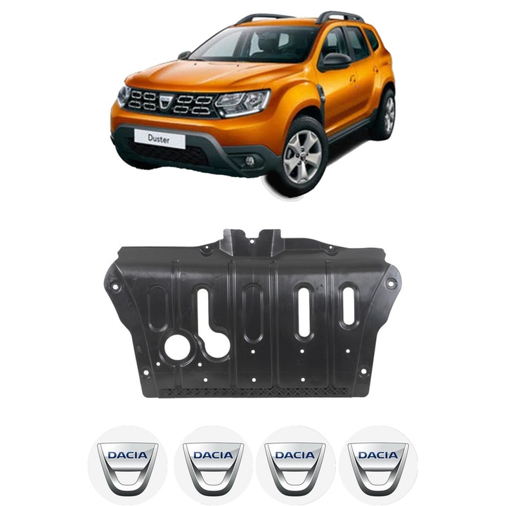 Scut motor DACIA DUSTER SUV Van din 2011-2018, protectie auto, plastic, 4x Stickere auto cu DACIA