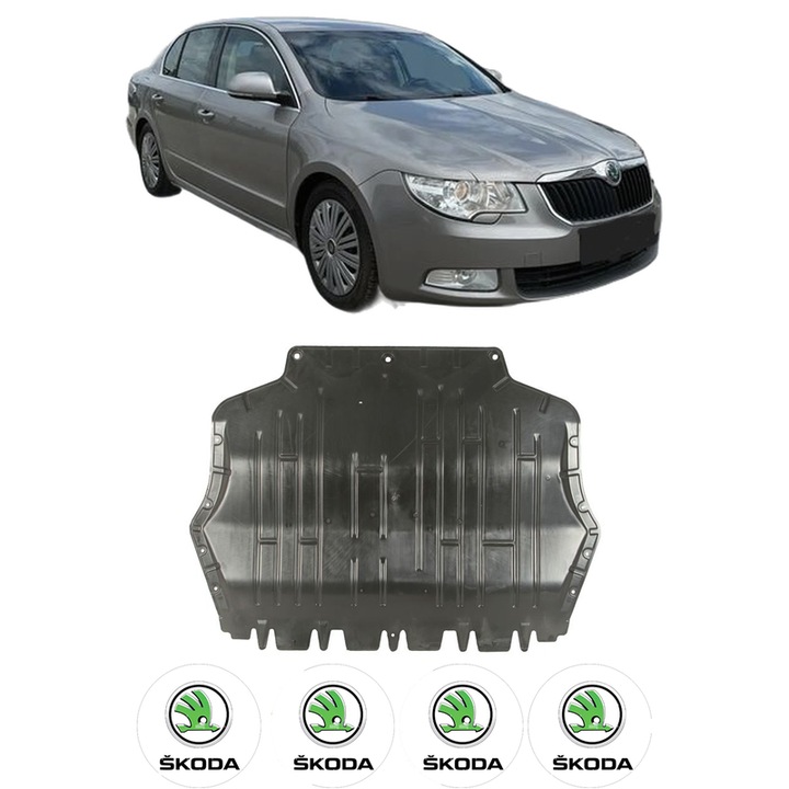 Scut motor SKODA SUPERB II (3T4) din 2008-2015, protectie auto, plastic, 4x Stickere auto cu SKODA