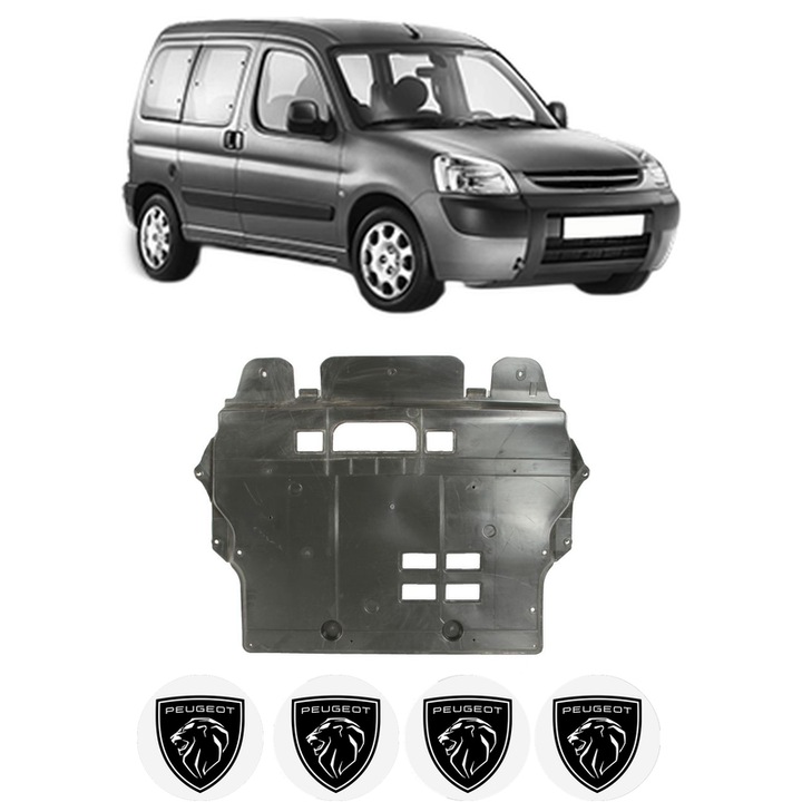 Scut motor PEUGEOT PARTNER TEPEE din 2008-2018, protectie auto, plastic, 4x Stickere auto cu PEUGEOT