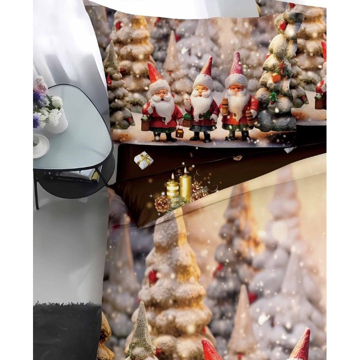 Lenjerie de Pat, Bumbac Satinat, 1 Persoana, 4 Piese, Winter Elves, 155x220cm, Multicolor