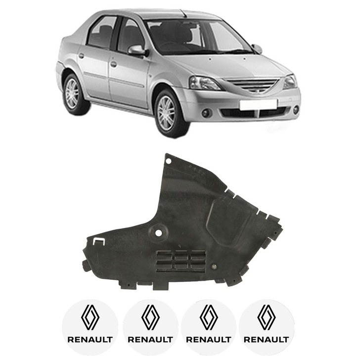 Scut motor RENAULT LOGAN I (LS_) din 2004-2015, protectie auto, plastic, 4x Stickere auto cu RENAULT