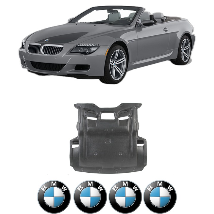 Scut motor BMW Seria 6, F12, F13 din 2010-2017, protectie auto, plastic, 4x Stickere auto cu BMW