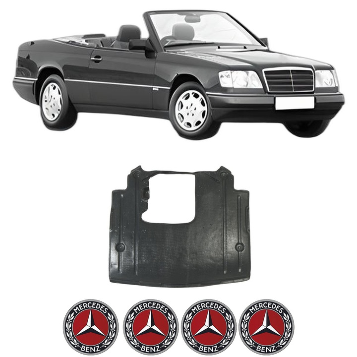 Scut motor MERCEDES-BENZ 124 Convertible (A124) din 1992-1993, protectie auto, plastic, 4x Stickere auto cu MERCEDES-BENZ