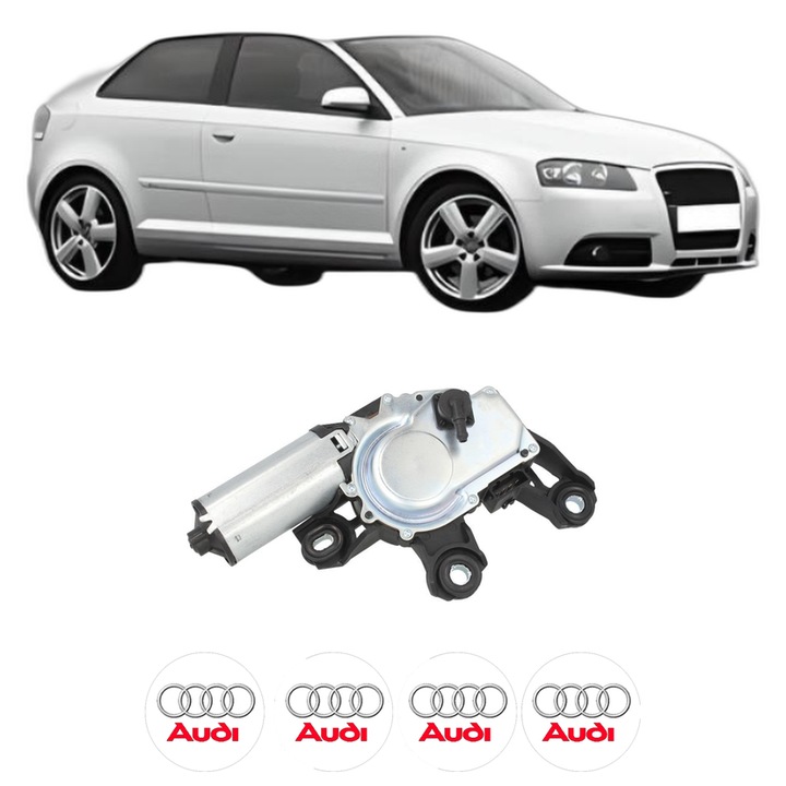 Motor Stergator Spate AUDI A3 (8P1) din 2003-2012, auto, 4x Stickere auto cu AUDI