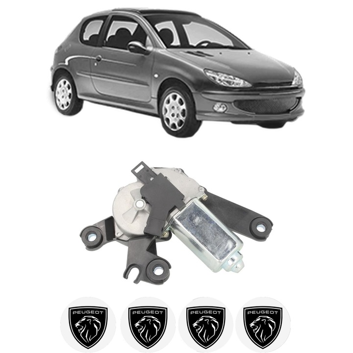 Motor Stergator Spate PEUGEOT 206 Hatchback (2A/C) din 1998-2012, auto, 4x Stickere auto cu PEUGEOT