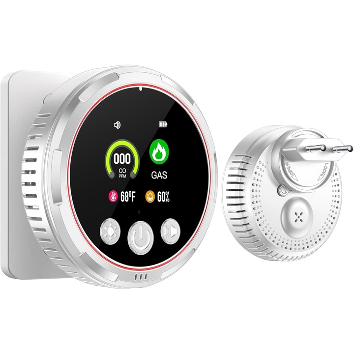 Detector Certificat de Gaz si Monoxid de Carbon Gedsffati HD13-CG, cu Acumulator-Backup, ecran LCD, senzor electrochimic si semiconductor, alimentare la priza, pentru gaz metan, propan, butan, GPL