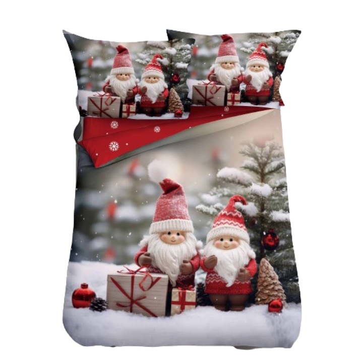 Lenjerie de Pat, Bumbac Satinat, 1 Persoana, 4 Piese, Imprimeu Elfi, 155x220cm, Multicolor