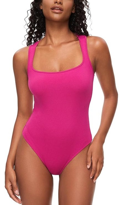 Дамско боди, елегантно, с къс ръкав, квадратно деколте, розово, размер 2XL, COMFREE