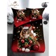 Lenjerie de Pat, Bumbac Satinat, 1 Persoana, 4 Piese, Cute Christmas Kitty, 155x220cm, Multicolor