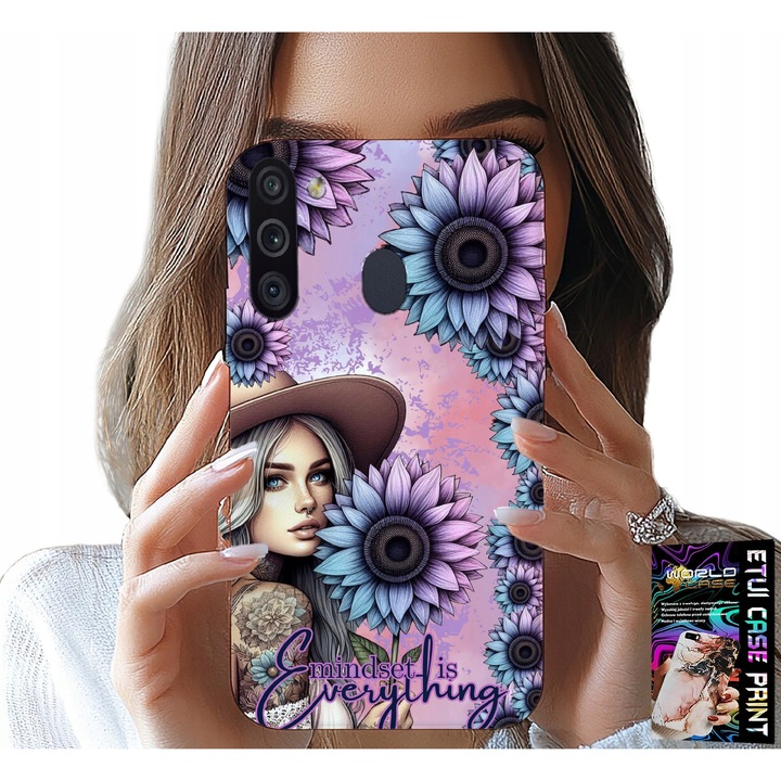 Telefontok, World Case, Samsung Galaxy A21, napraforgó mintával nyomtatott, szilikon