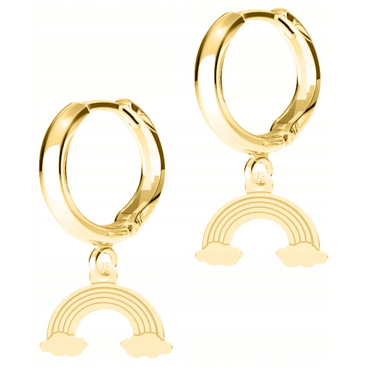 Cercei Dama, Larezo, Curcubeu, Argint 925 Acoperit Cu Aur 585, Inaltime Bigla 17 mm x Inaltime Pandantiv 9 mm, Inchidere Carlig Englezesc, Ambalaj Cutie Pentru Bijuterii Premium, Auriu