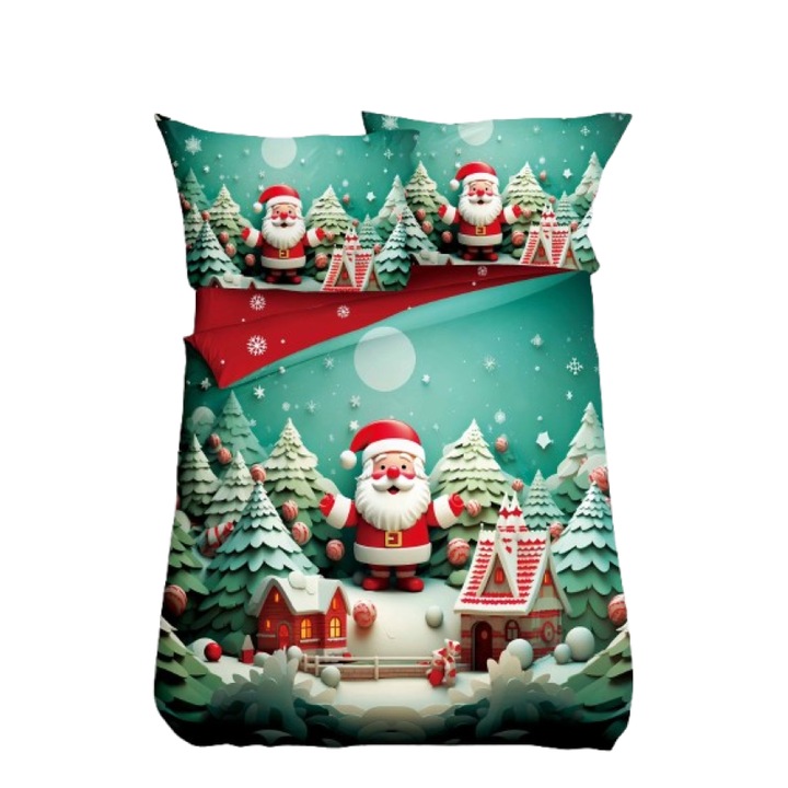 Lenjerie de Pat, Bumbac Satinat, 1 Persoana, 4 Piese, City ​​under the Snow, 155x220cm, Multicolor