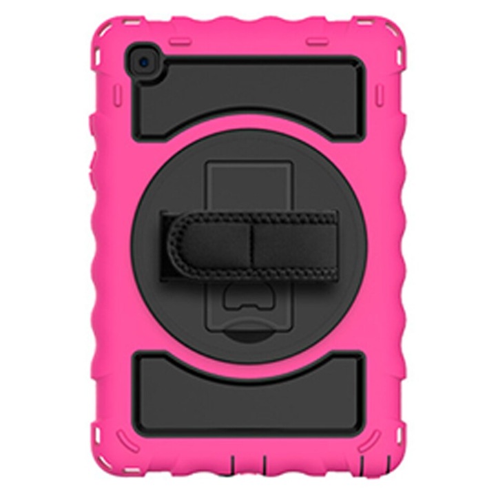 Husa tableta Sigloo pentru Samsung Galaxy Tab A 8.0", 3 straturi, suport 360, roz cu negru