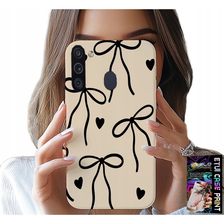 Carcasa pentru Samsung Galaxy A21, World Case, design beige cu fundițe, silicon