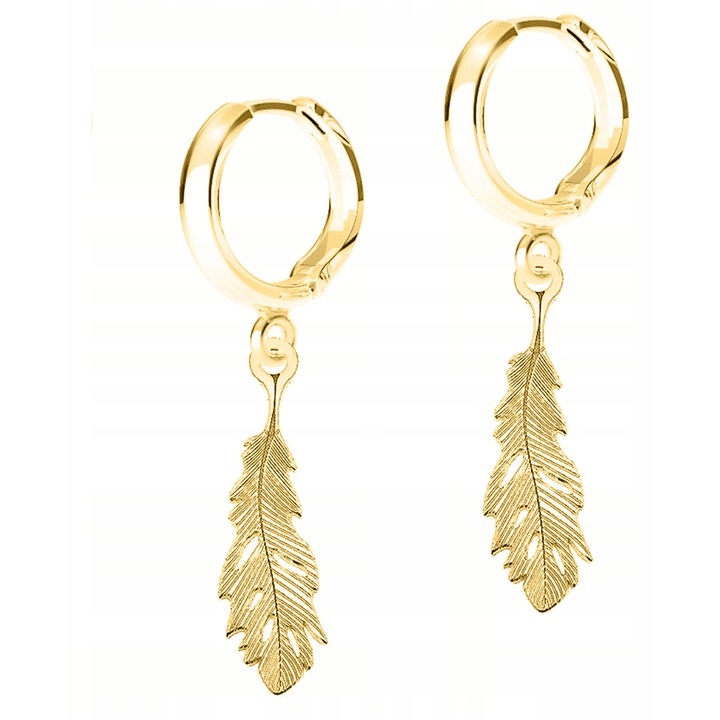 Cercei Dama, Larezo, Pene, Argint 925 Acoperit Cu Aur 585, Inaltime Bigla 17 mm x Inaltime Zawieszki 23 mm, Inchidere Carlig Englezesc, Ambalaj Cutie Pentru Bijuterii Premium, Auriu