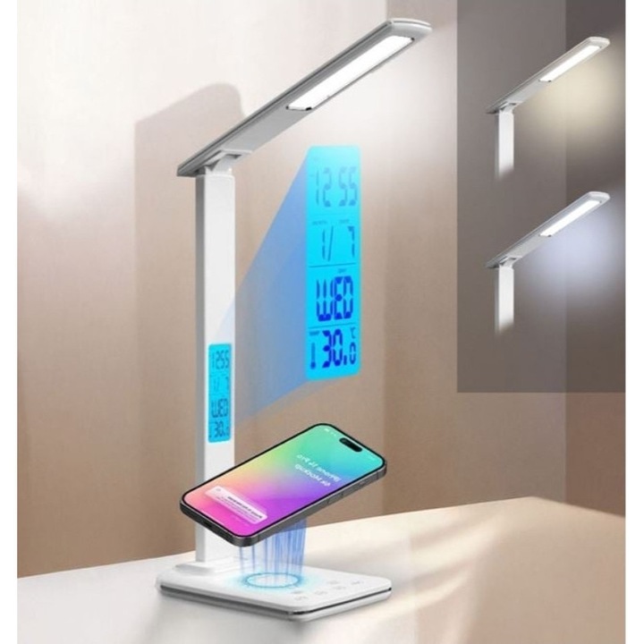 Многофункционална, професионална настолна LED лампа, LED държач за мобилен телефон и часовник