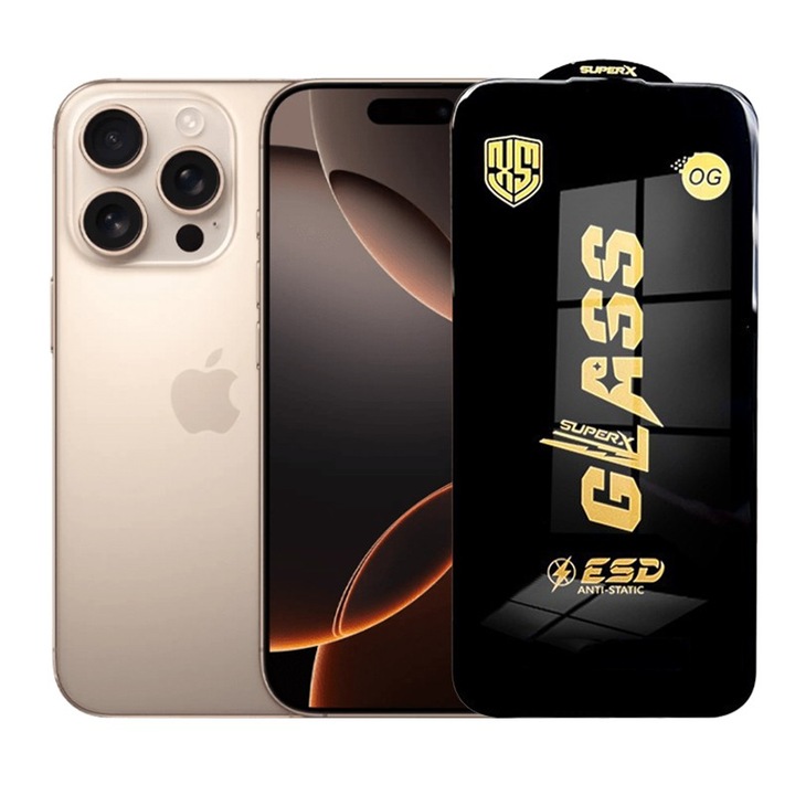 Folie de Protectie pentru iPhone 16 Pro, Flippy, Sticla Securizata ESD, Margini Negre, Rezistenta la Zgirieturi, Antistatica, 0.35 mm, Transparenta