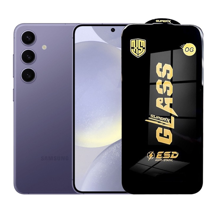 Folie de Protectie pentru Samsung Galaxy S24, Flippy, Sticla Securizata ESD, Margini Negre, Rezistenta la Zgirieturi, Antistatica, 0.35 mm, Transparenta