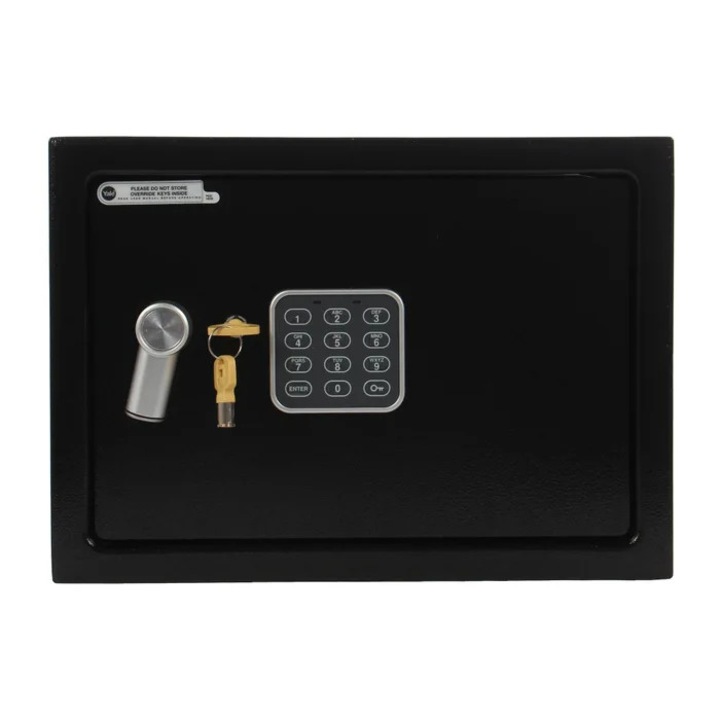 Seif Yale Mediu YEC/250/DB2, cu alarma, inchidere electronica + cu cheie, otel, negru, 350 x 250 x 250 mm