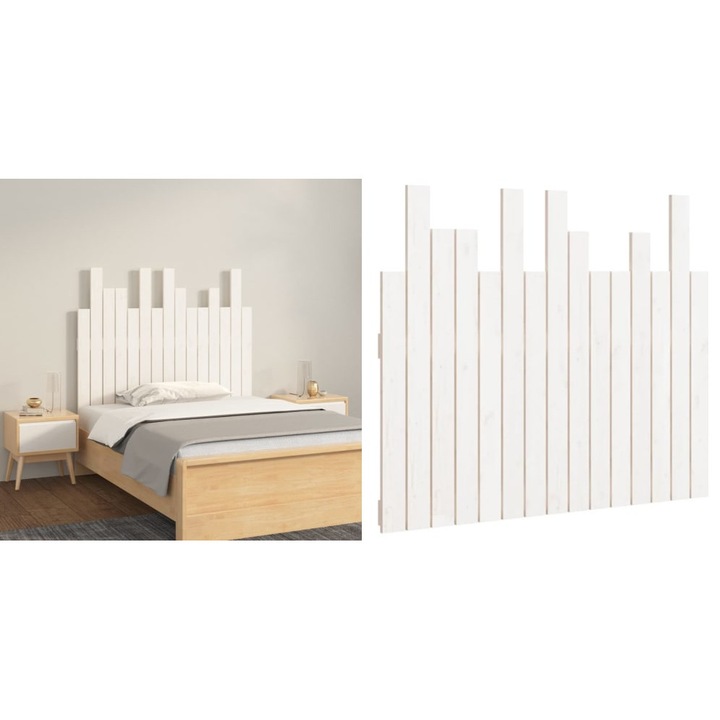 Tablie de pat pentru perete, alb, 95, 5x3x80 cm, lemn masiv pin
