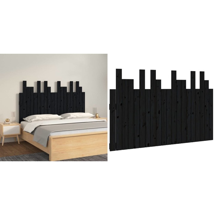 Tablie de pat pentru perete, negru 127, 5x3x80 cm lemn masiv pin